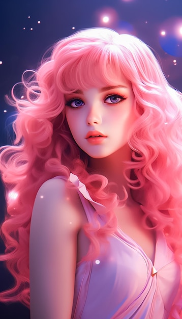 Joli et Moody Portrait d'une fille aux cheveux et à la robe roses Thème de fée et de beauté généré par Ai
