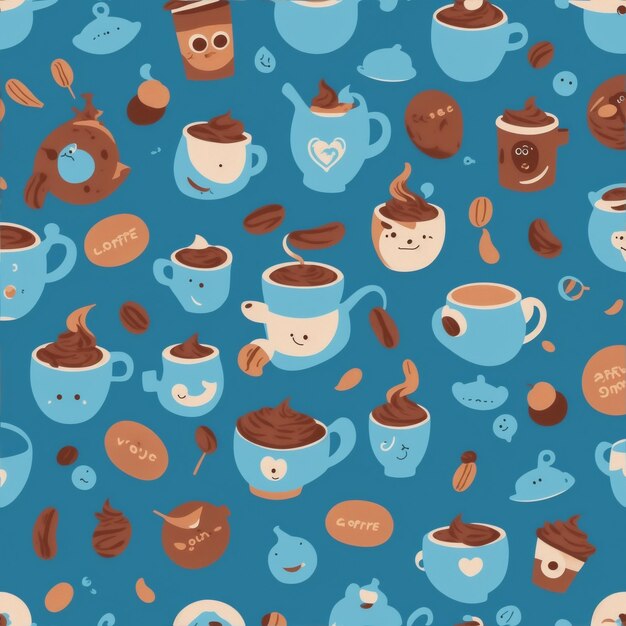 joli motif de café sur fond bleu