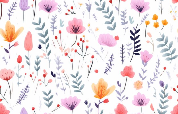 Joli motif sans couture avec des fleurs l'humeur douce du printemps de l'été dessiné à la main floral arrière-plan botanique