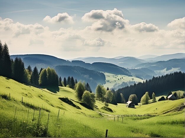 Photo joli paysage dans la forêt noire schliffkopf avec birken tannen et vertrocknetem gras