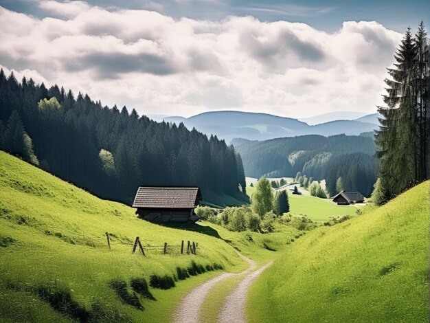 Photo joli paysage dans la forêt noire schliffkopf avec birken tannen et vertrocknetem gras