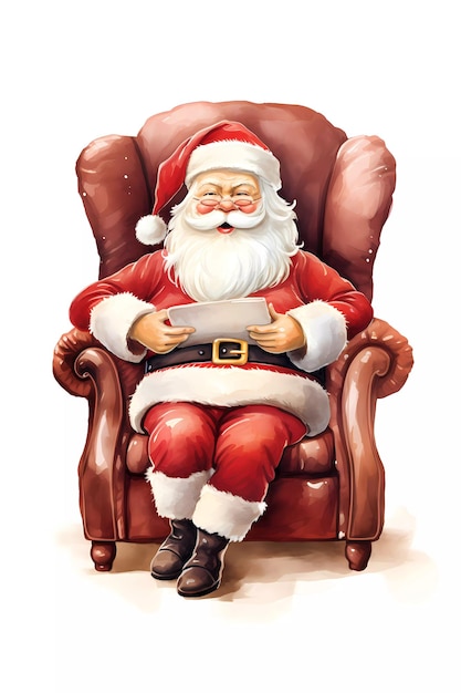 Le joli père Noël de Noël est assis sur un personnage de chaise