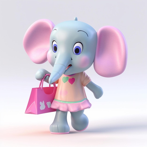 Photo un joli personnage d'éléphant heureux aller faire du shopping fond blanc isolé