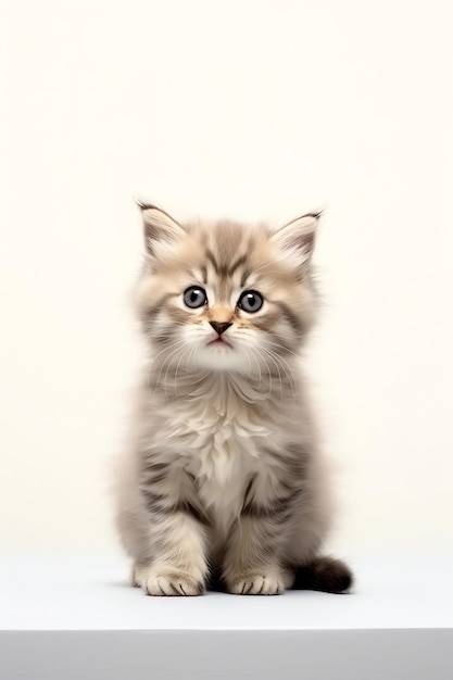 Joli petit chaton moelleux avec de beaux yeux est assis ou se repose British shorthair Cat day