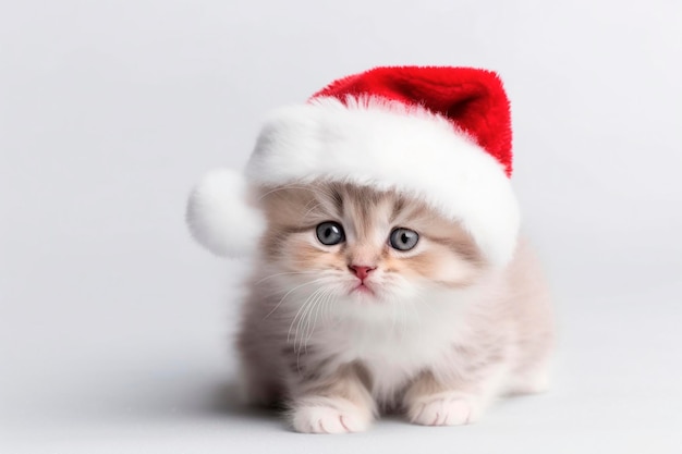 Joli petit chaton portant un bonnet de Noel