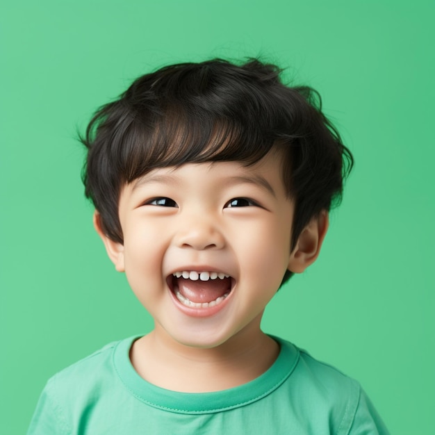 un joli petit garçon asiatique aux cheveux courts pose pour une photo