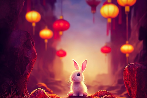 Joli petit personnage de lapin pour le Nouvel An chinois 2023 année du lapin