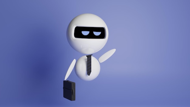 Joli petit robot d'entreprise blanc sur fond bleu illustration rendue en 3D Co d'affaires et de finance