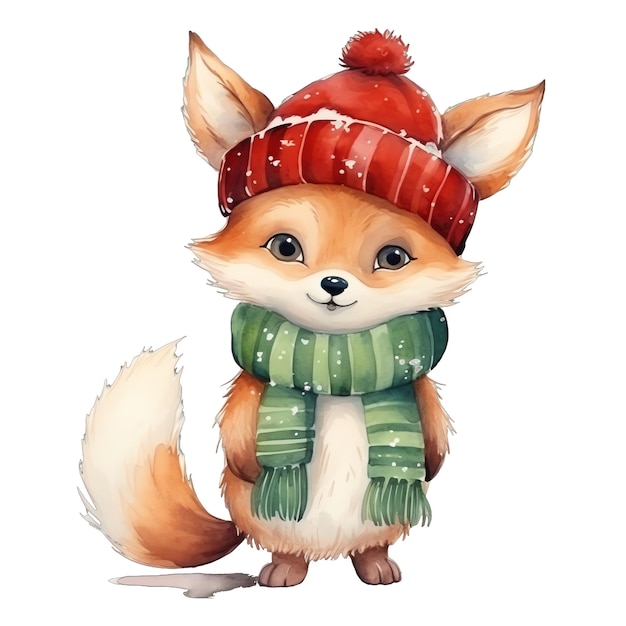 Joli renard vêtu d'aquarelle dans une illustration de Noël pour Noël