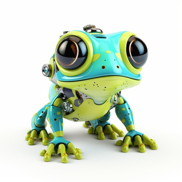 Joli robot grenouille animal robotique isolé sur un fond blanc généré par l'IA