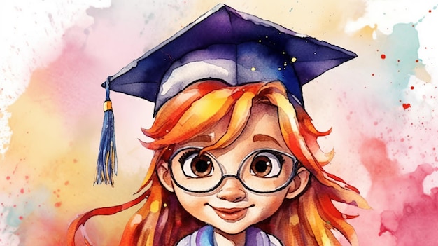 Photo un joli style de dessin animé de jeune fille diplômée créé avec une ia générative