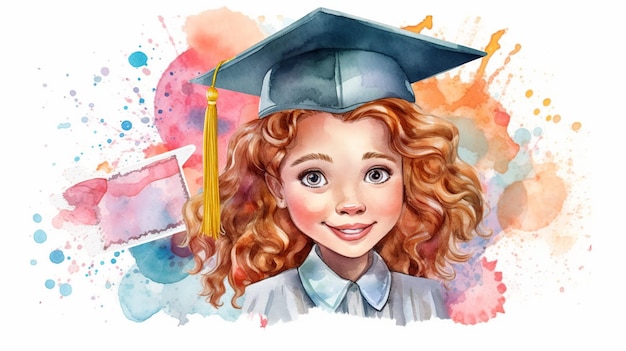 Un joli style de dessin animé de jeune fille diplômée créé avec une IA générative