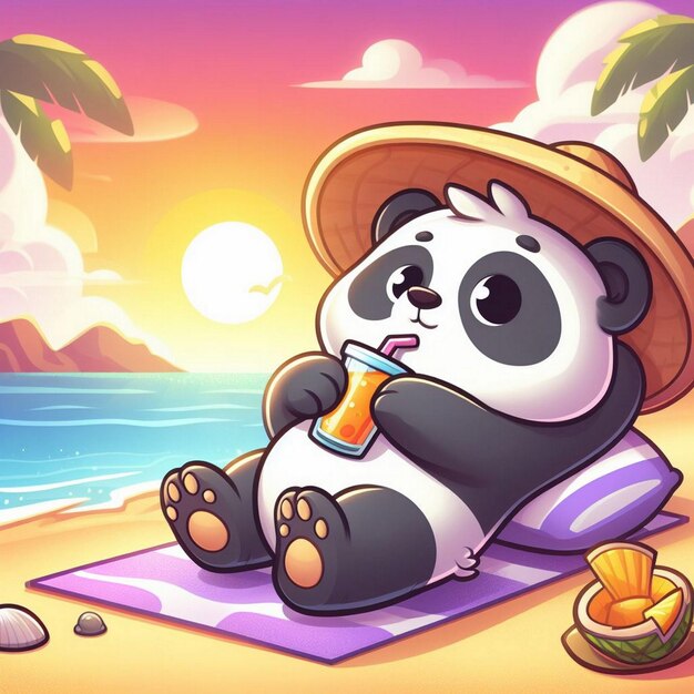 Photo un joli visage heureux un ours panda blanc noir un bébé animal mangeant du bambou une illustration vectorielle d'autocollant de dessin animé