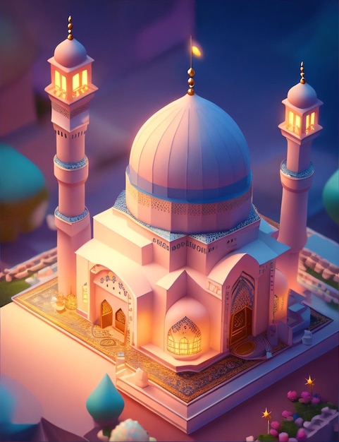 Photo une jolie et adorable illustration de mosquée