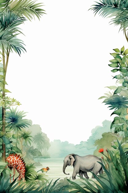 Photo une jolie armure d'aquarelle sur le thème de la jungle avec des animaux en arrière-plan