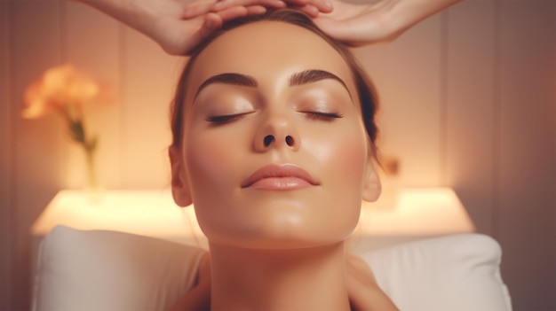 Jolie belle femme profitant d'un massage du visage dans un salon de spa