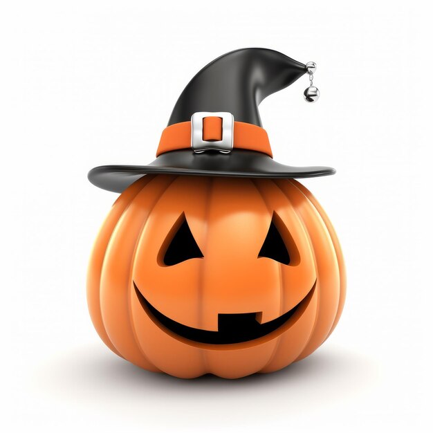 La jolie citrouille d'Halloween avec le chapeau de sorcière 3D rendue par Jackolantern
