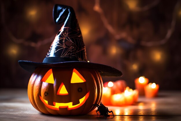 jolie citrouille d'halloween avec chapeau de sorcière