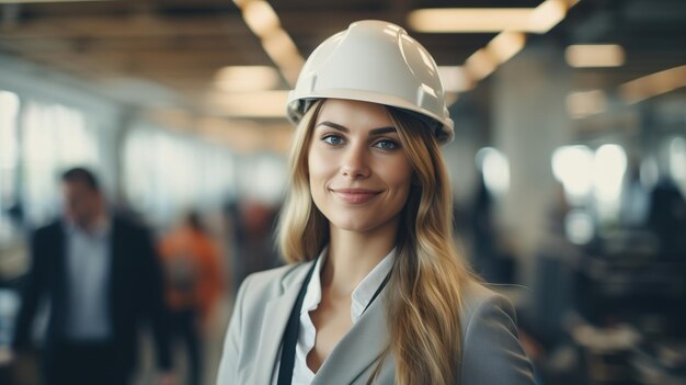 jolie et confiante travailleuse en casque