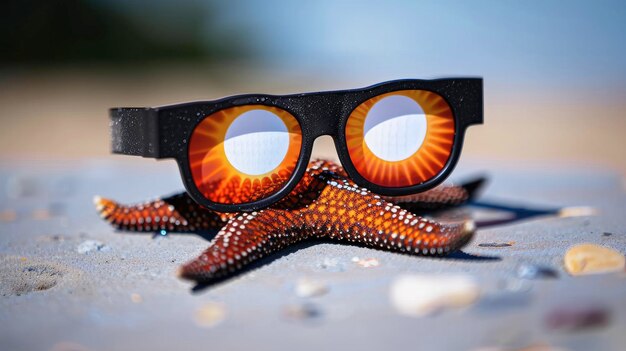 Une jolie étoile de mer portant des lunettes de soleil d'éclipse solaire totale