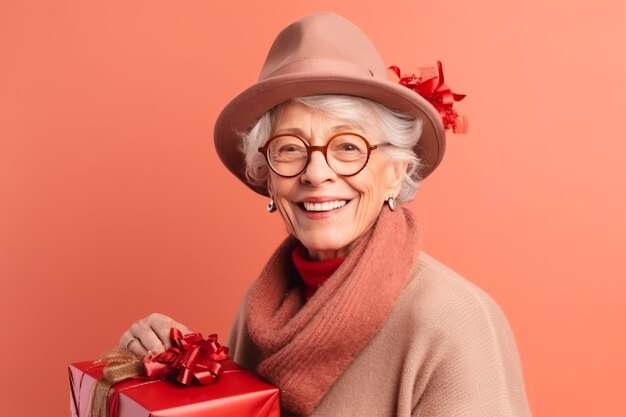 Une jolie femme âgée hipster branchée est prête pour les chapeaux de Noël de fête de Noël