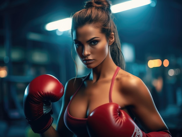 jolie femme chaude athlète boxe pose