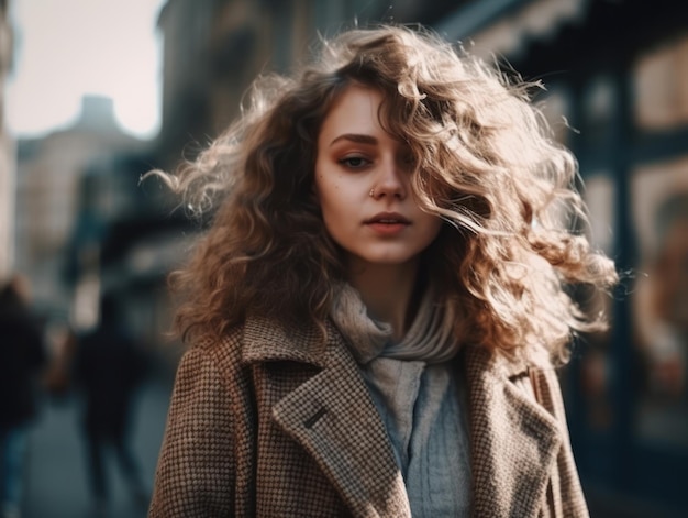 Jolie femme élégante en marchant dans la rue