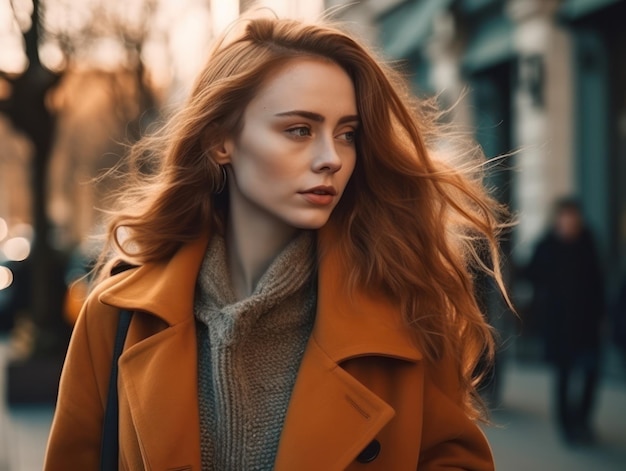 Jolie femme élégante en marchant dans la rue