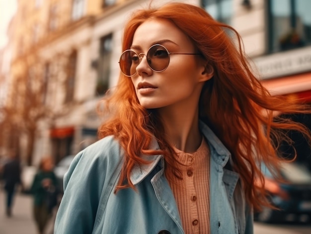 Jolie femme élégante en marchant dans la rue