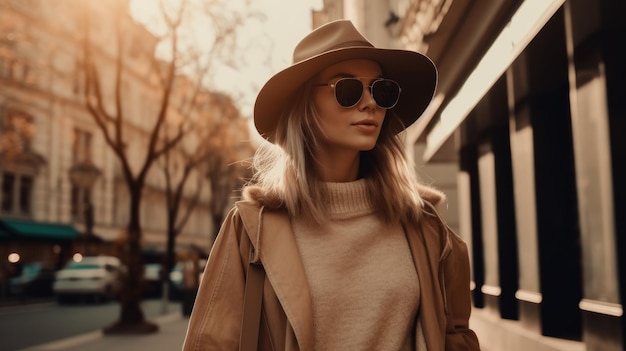 Jolie femme élégante en marchant dans la rue