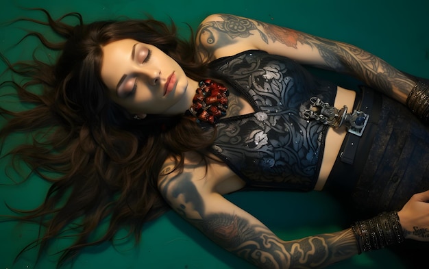 Jolie femme gothique avec des tatouages sur tout le corps