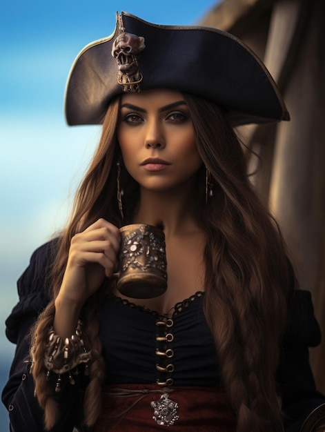 Photo une jolie femme habillée comme un pirate.