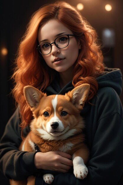 Photo une jolie femme avec un mignon chien.