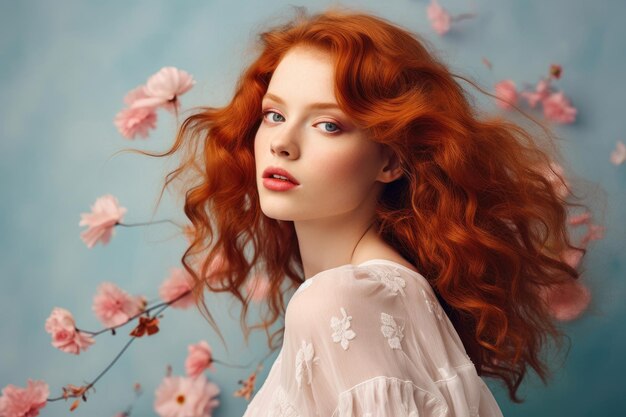 Jolie femme rousse au printemps