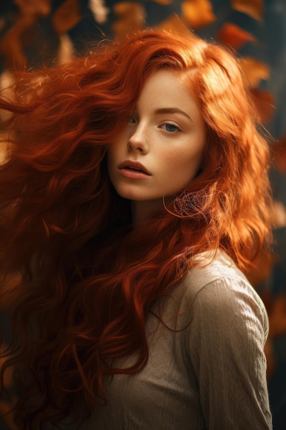 Jolie femme rousse en automne