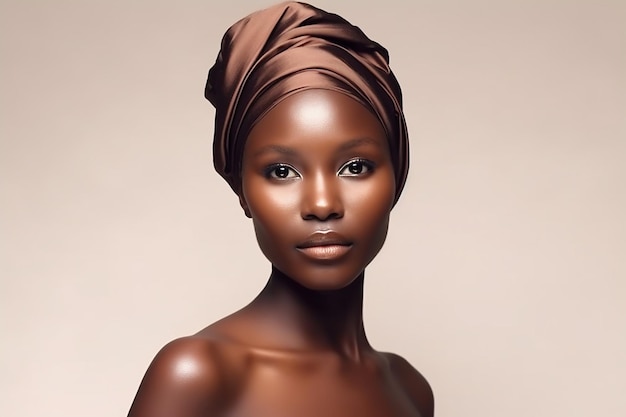 Une jolie fille africaine en coiffure nationale à fond rose et brun Portrait de studio