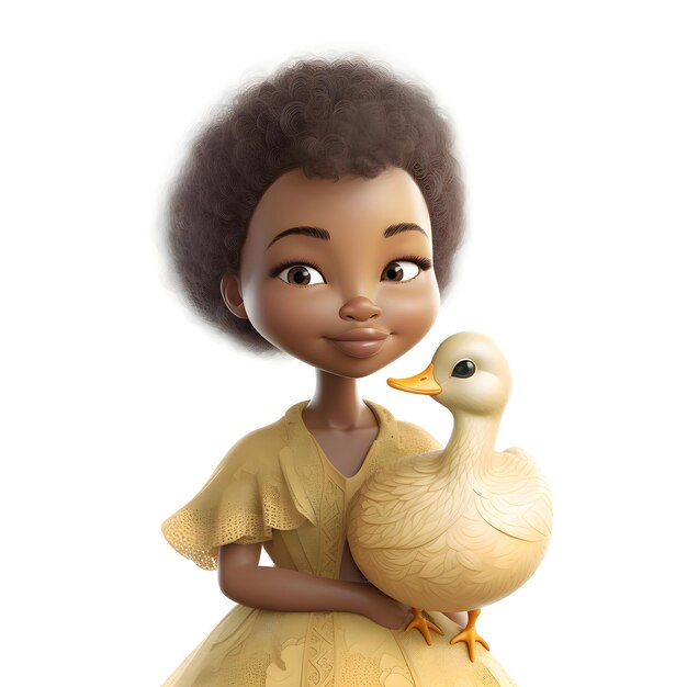 Photo une jolie fille afro-américaine avec un canard sur un fond blanc