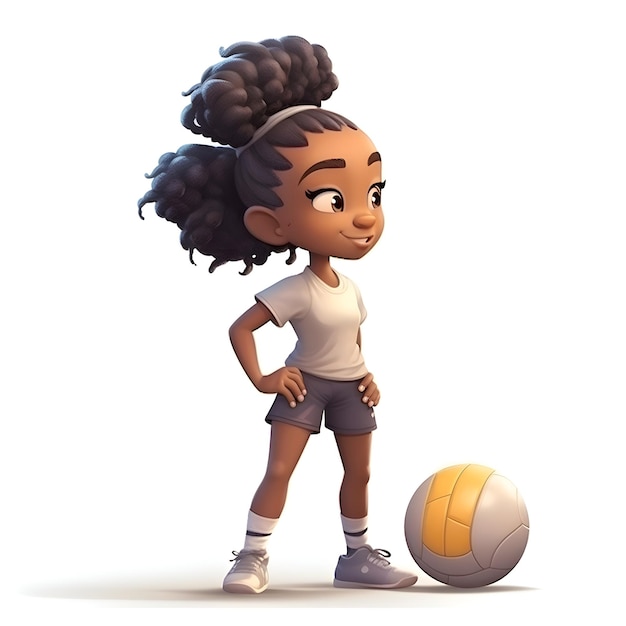 Jolie fille afro-américaine avec un rendu 3D de ballon de football