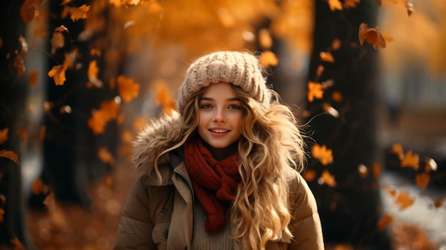 Une jolie fille appréciant dans le parc d'automne