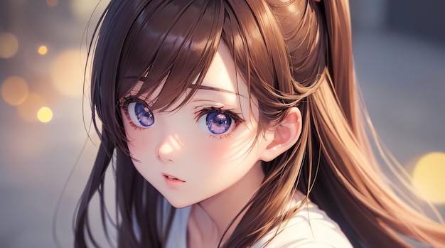 Jolie fille aux yeux kawaii style anime pour idée ou fond d'écran