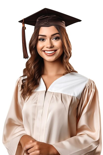 Jolie fille de beauté souriante portant une casquette de graduation isolée sur