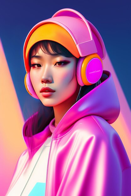 Jolie fille avec un casque et une veste rose