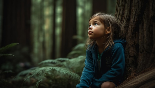 Jolie fille caucasienne explorant la solitude tranquille de la forêt générée par l'IA