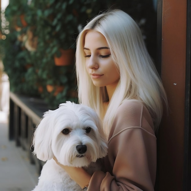 Photo une jolie fille avec un chien