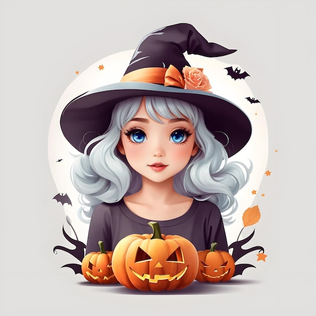 Jolie fille avec des citrouilles d'Halloween