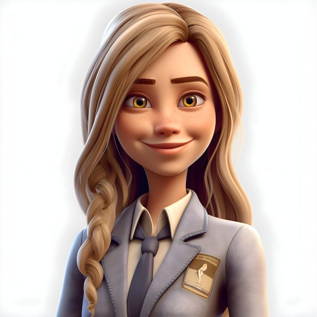 Une jolie fille en costume d'affaires illustration 3D style dessin animé