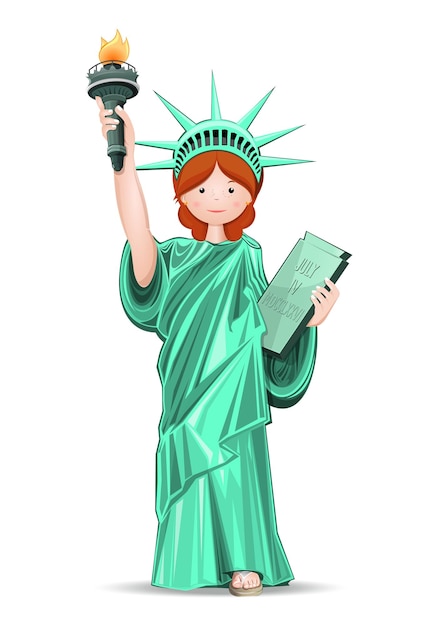 Photo une jolie fille en costume de la statue de la liberté