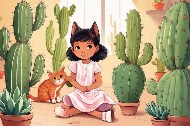 jolie fille dans un cactus