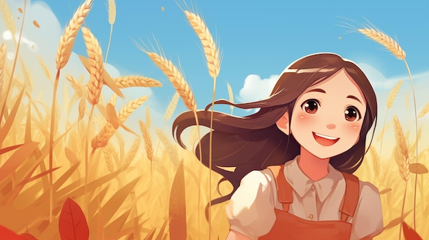 Une jolie fille dans un champ de blé Illustration pour enfants