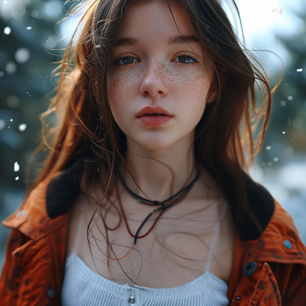 Une jolie fille dans la neige.